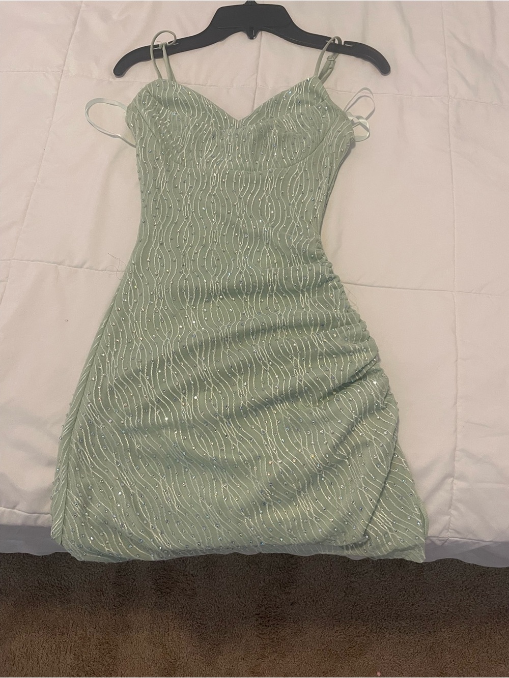 Windsor Sage Green Sequin Spaghetti Strap Mini Dress